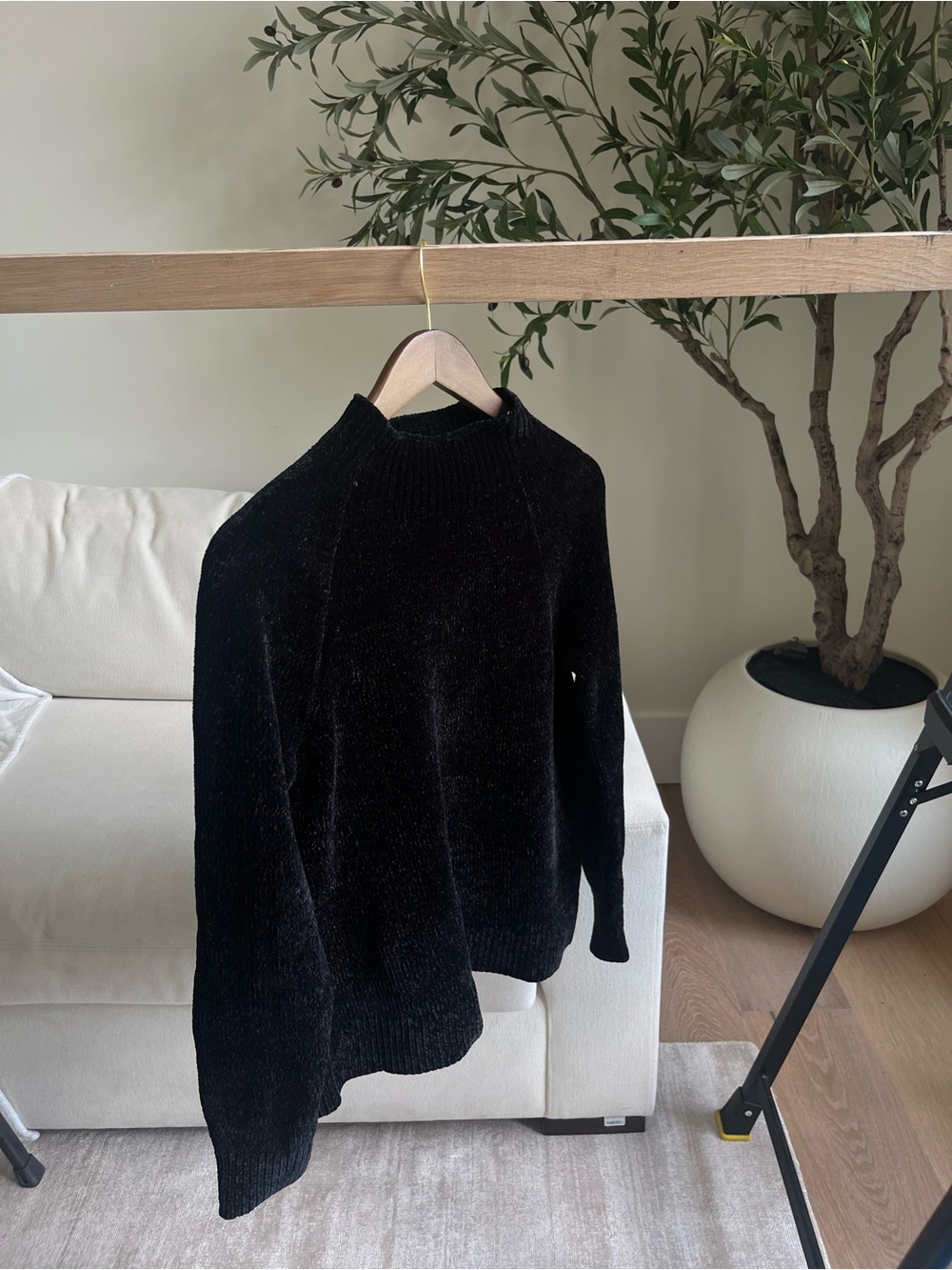 Ann Taylor Black Women's Chenille Mock Neck Sweater